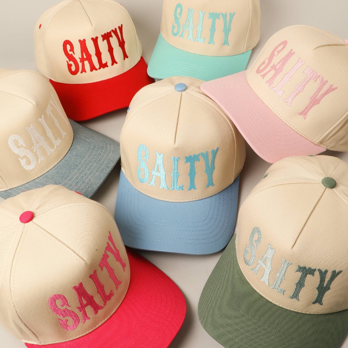 SALTY Lettering Embroidery Two-Tone Trucker Hat