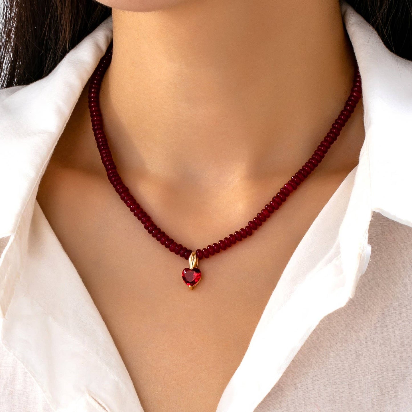 Natural Stone Beaded Charm Necklace