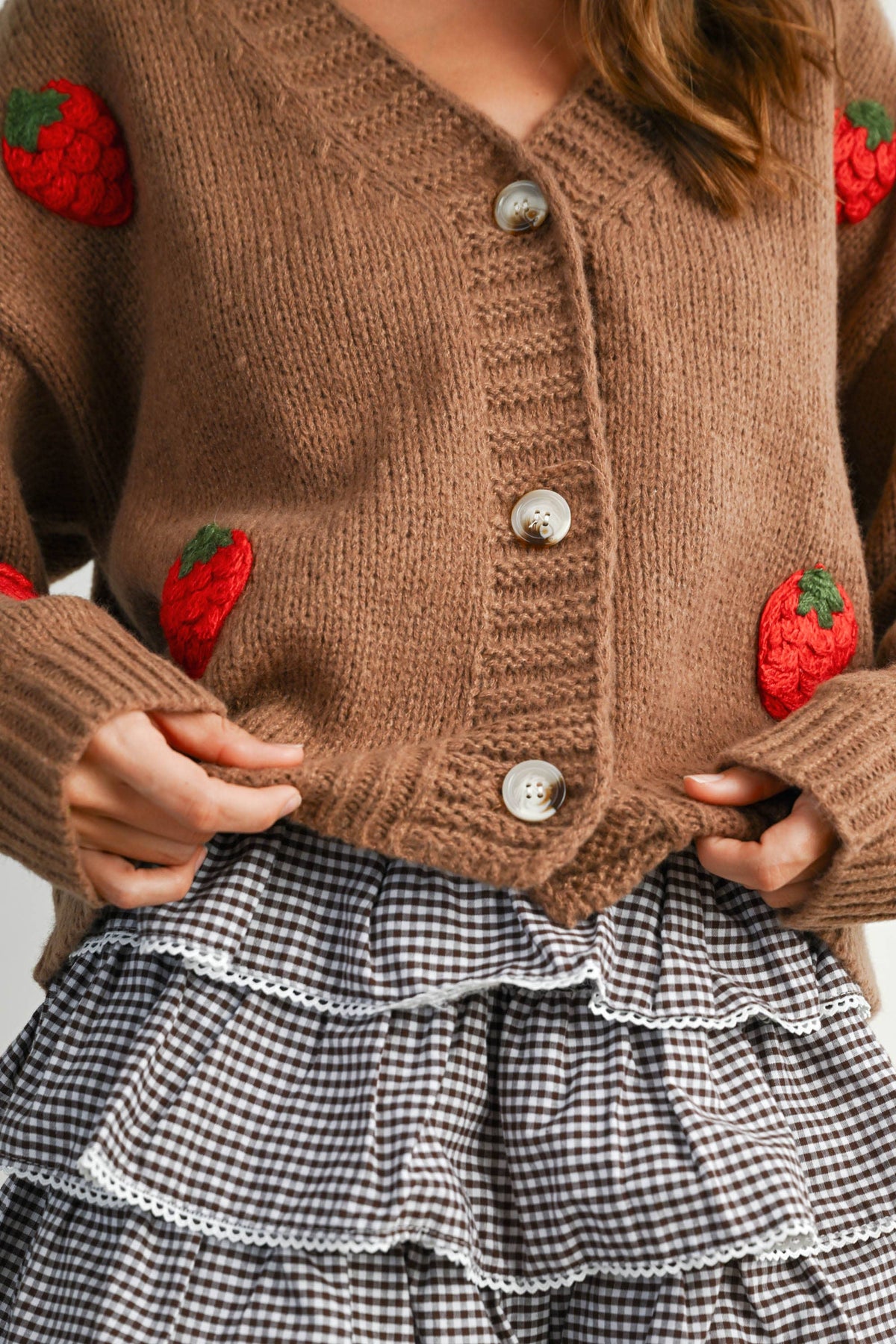 Strawberry Embroidered Cropped Cardigan