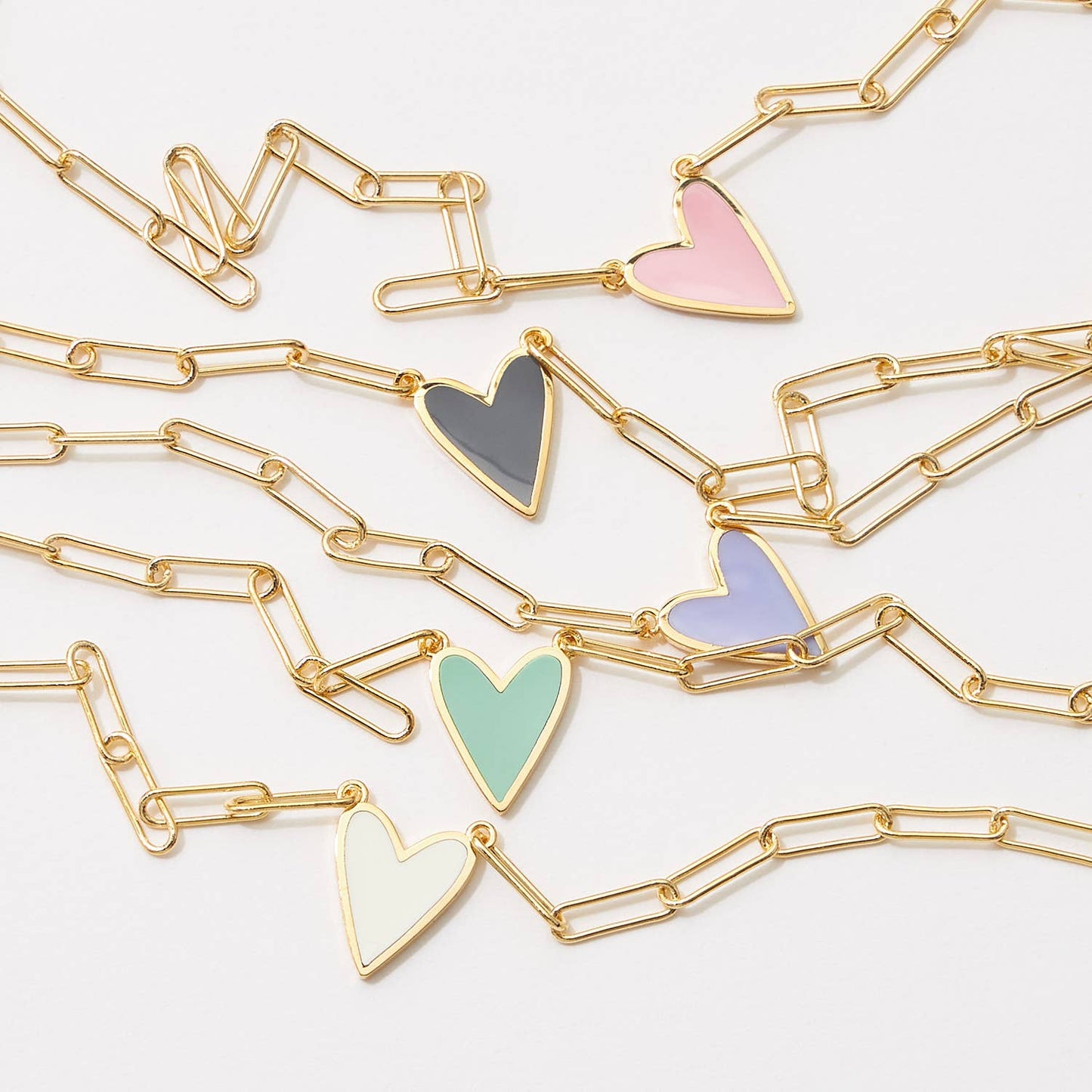 Paper Clip Heart Enamel Chain Necklace
