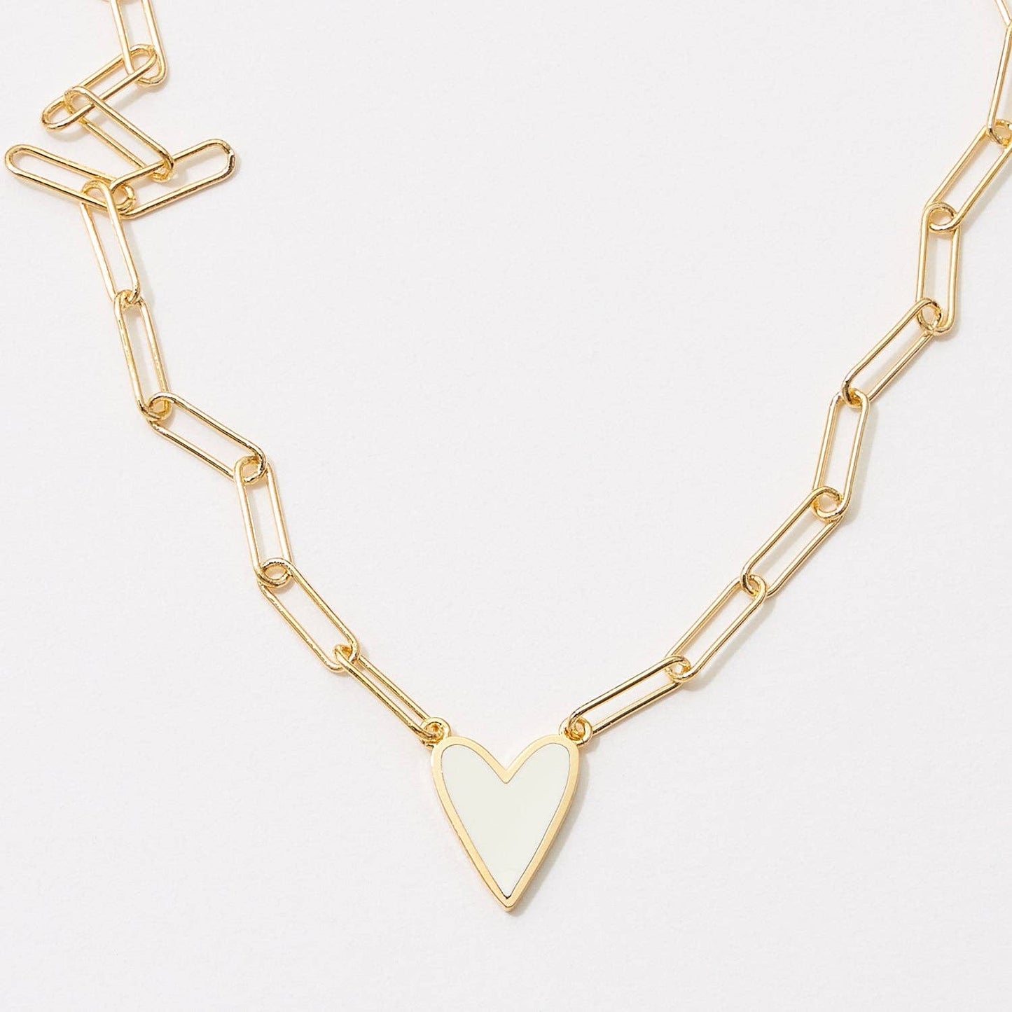 Paper Clip Heart Enamel Chain Necklace