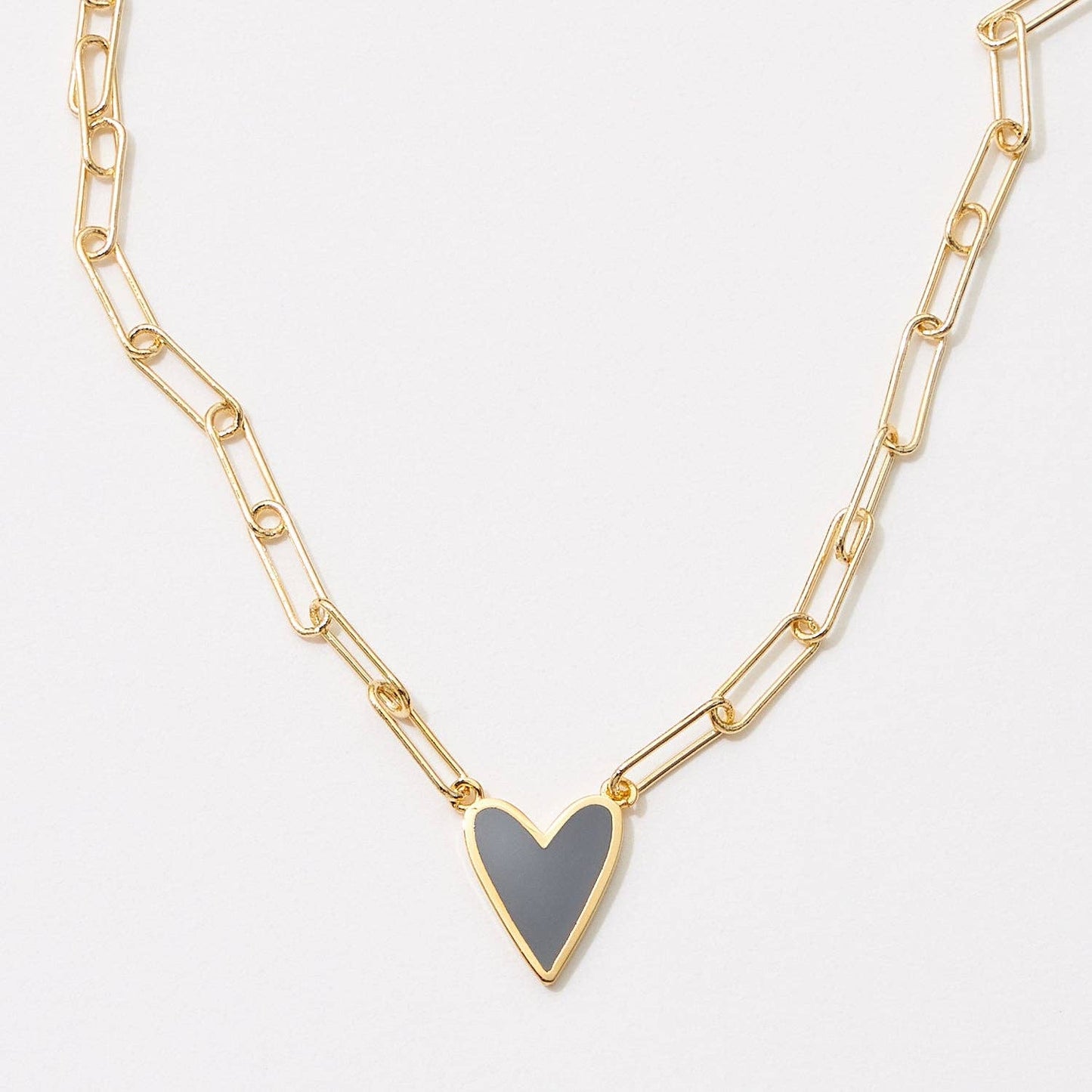 Paper Clip Heart Enamel Chain Necklace