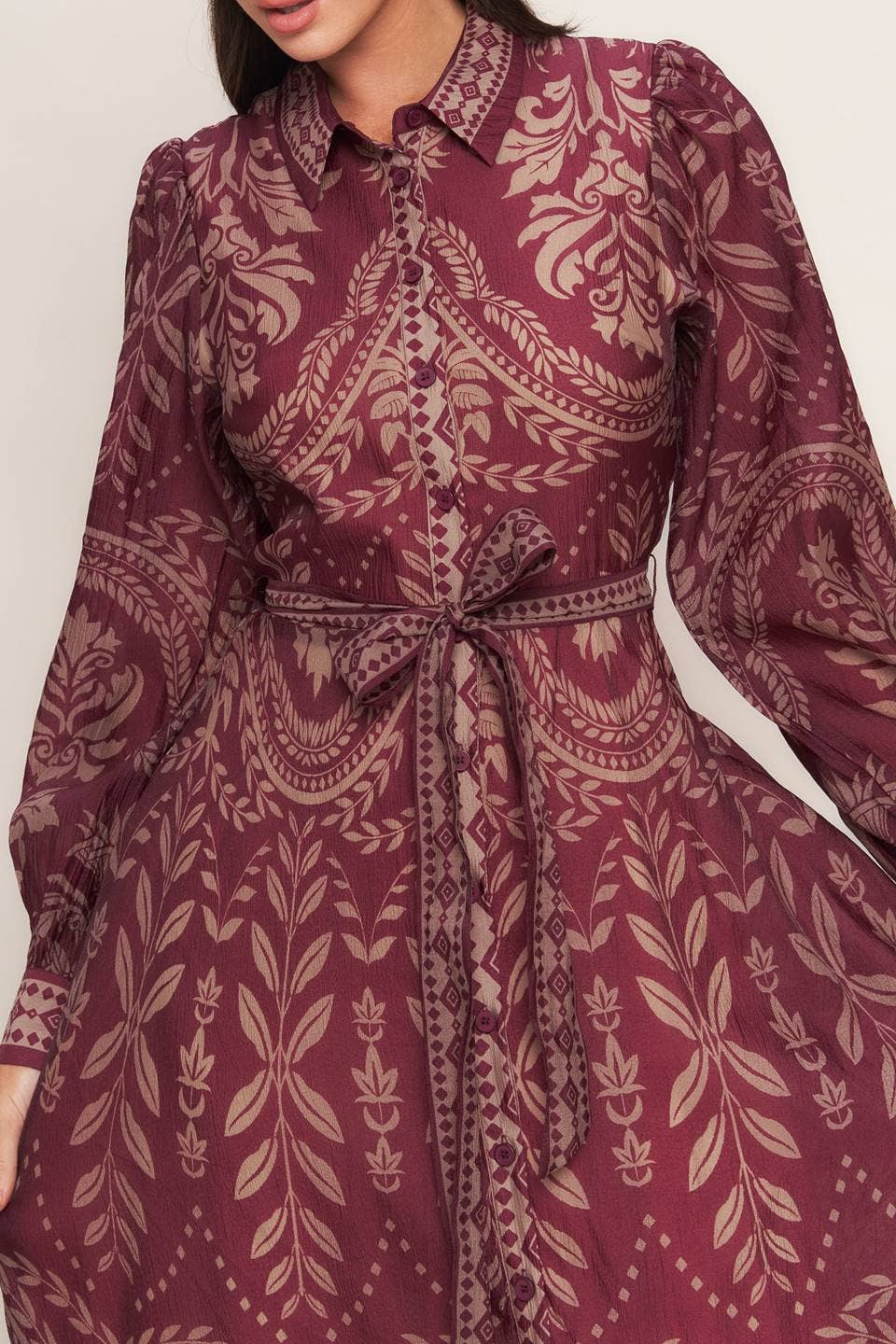 Burgundy Woven Midi Dress