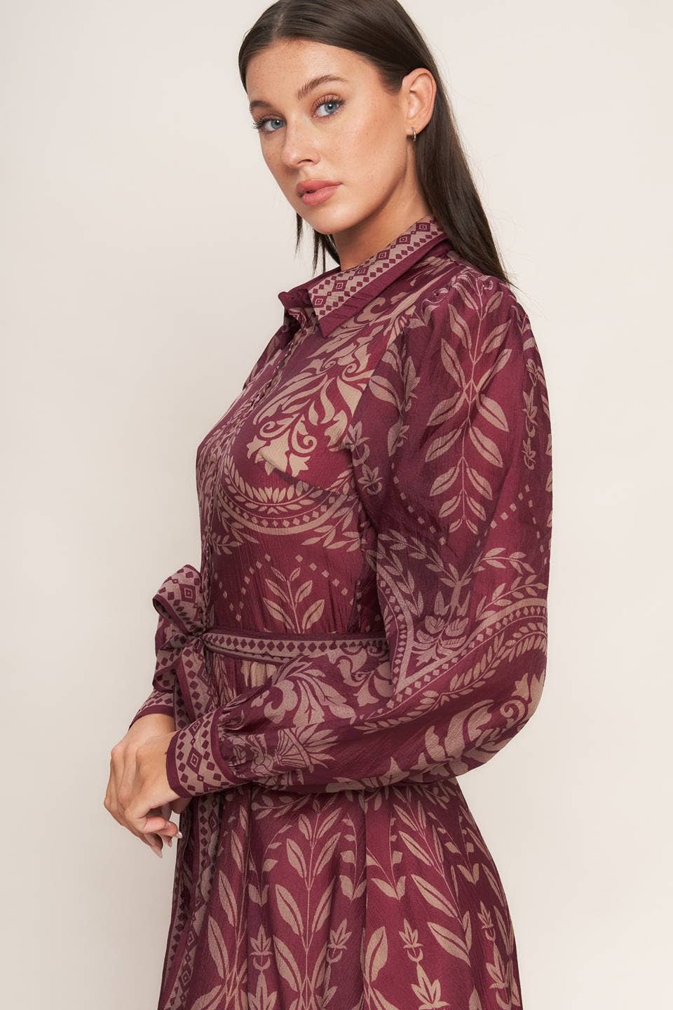 Burgundy Woven Midi Dress