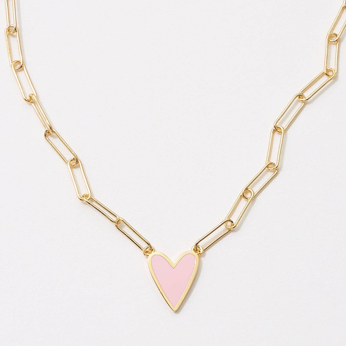Paper Clip Heart Enamel Chain Necklace