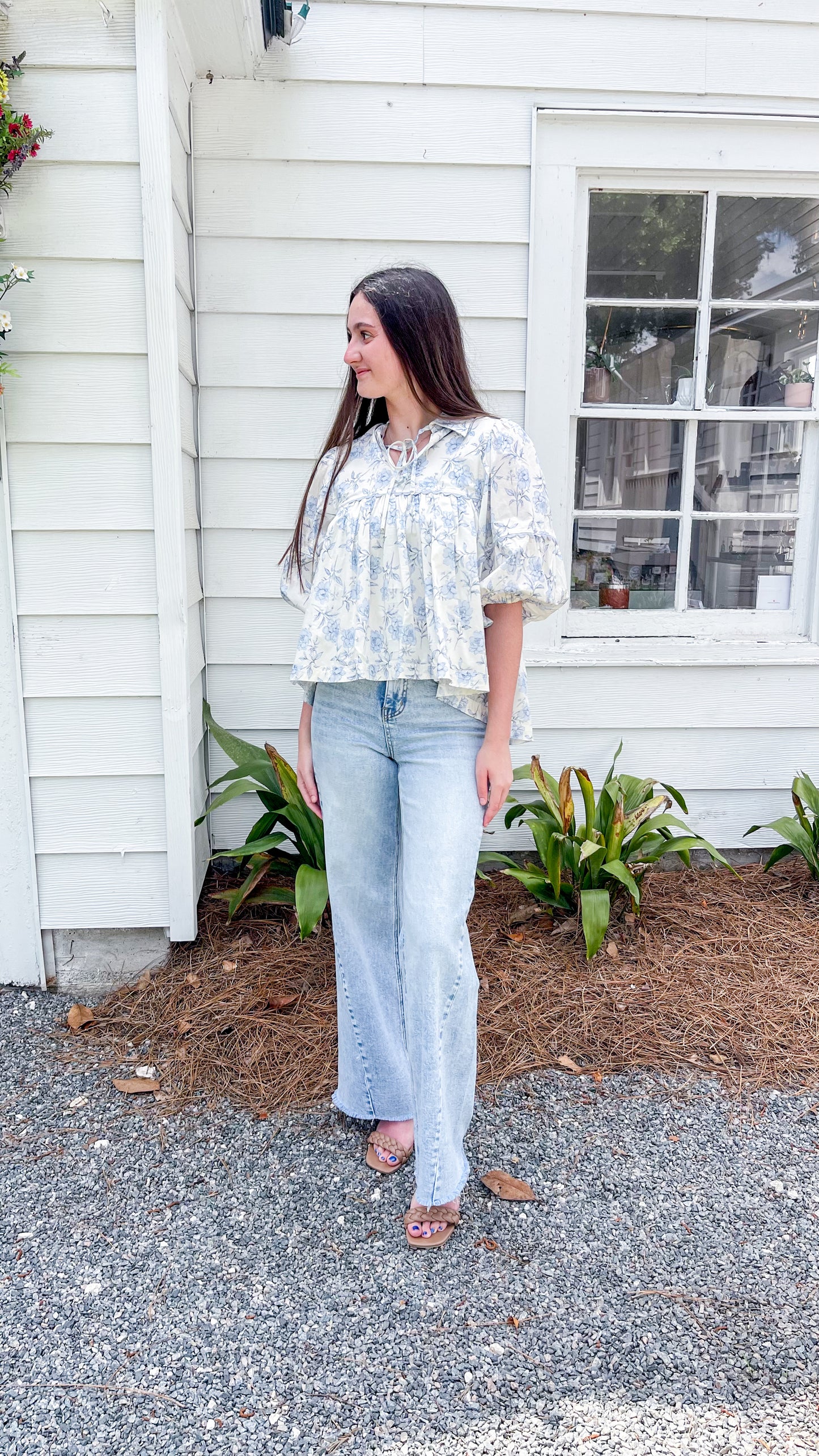 Azure Floral Long Sleeve Top