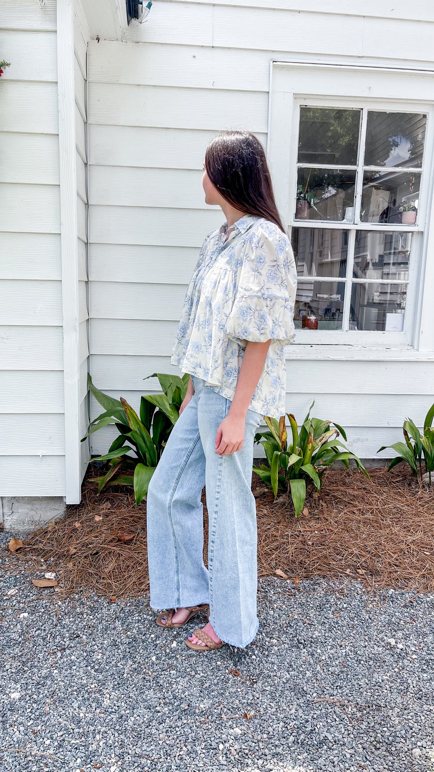 Azure Floral Long Sleeve Top