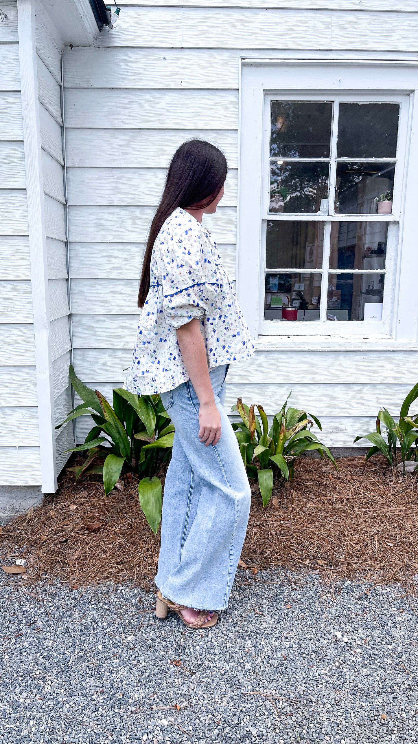 Aegean Bloom Long Sleeve Collar Top