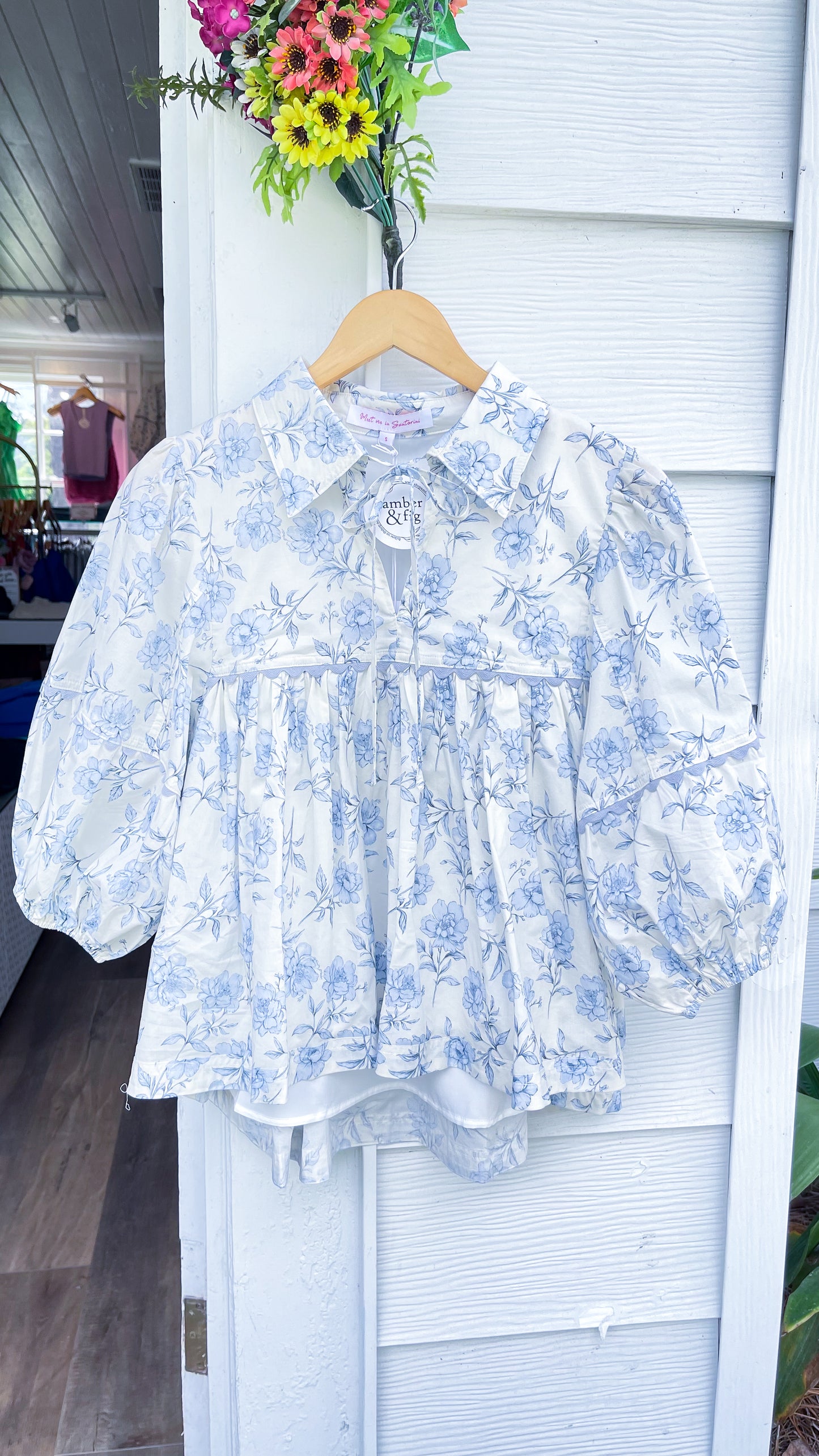 Azure Floral Long Sleeve Top