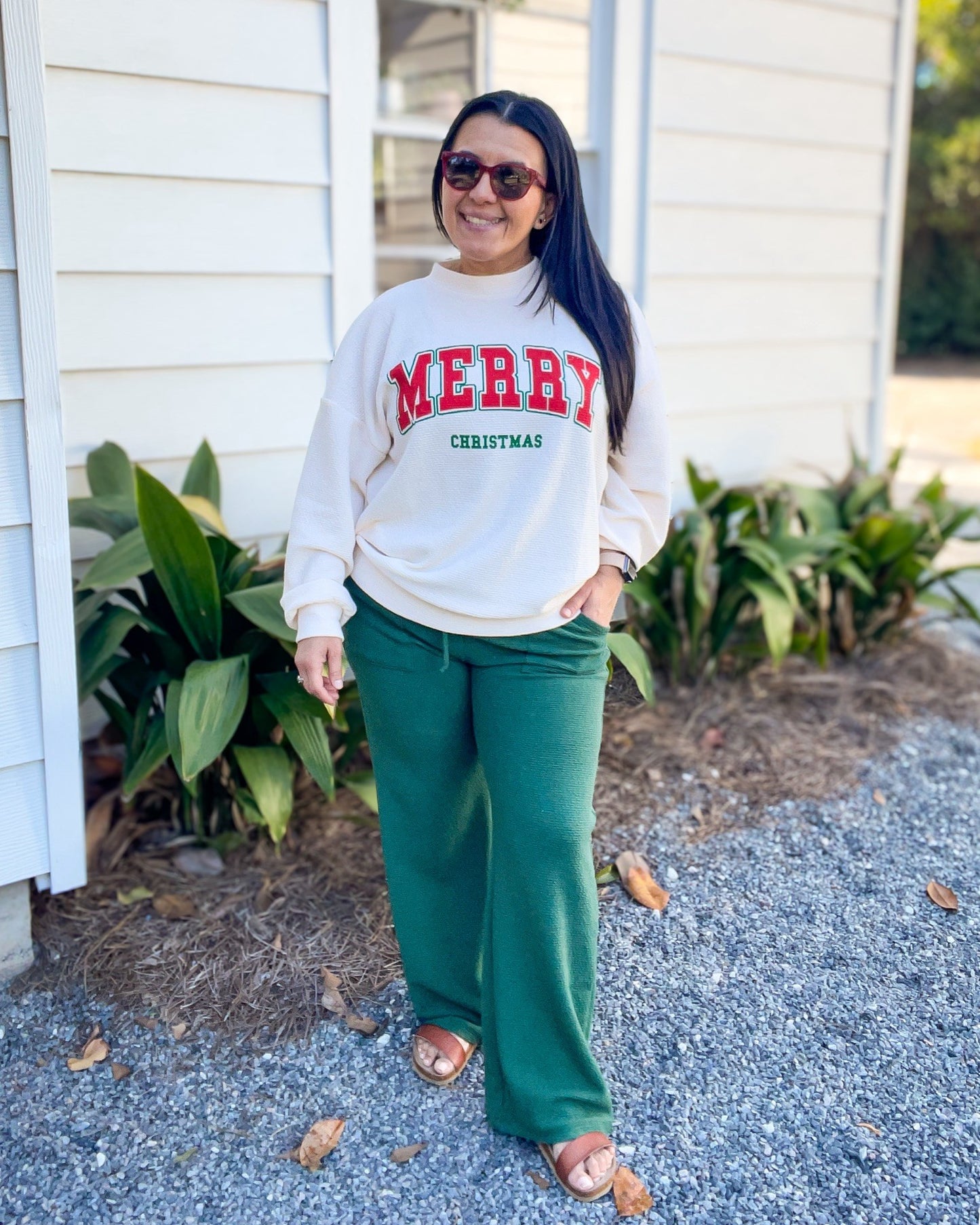 “Merry Christmas” Cloudy Knit Long Sleeve Top