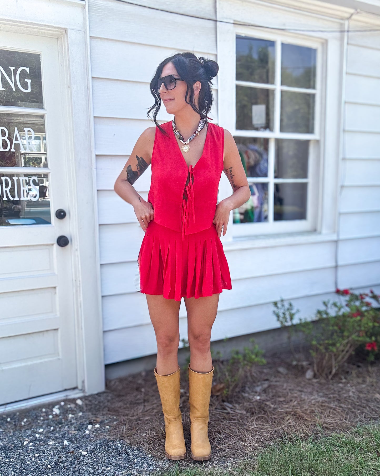 Scarlet Red Pleated Skirt