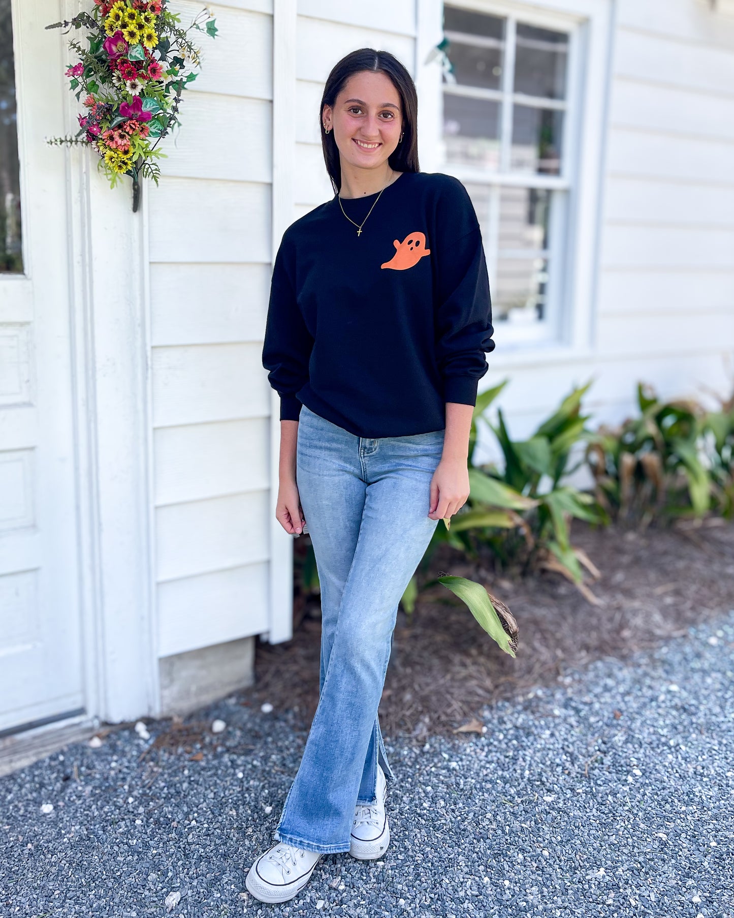 Black Orange Puffy Ghost Premium Graphic Sweatshirt