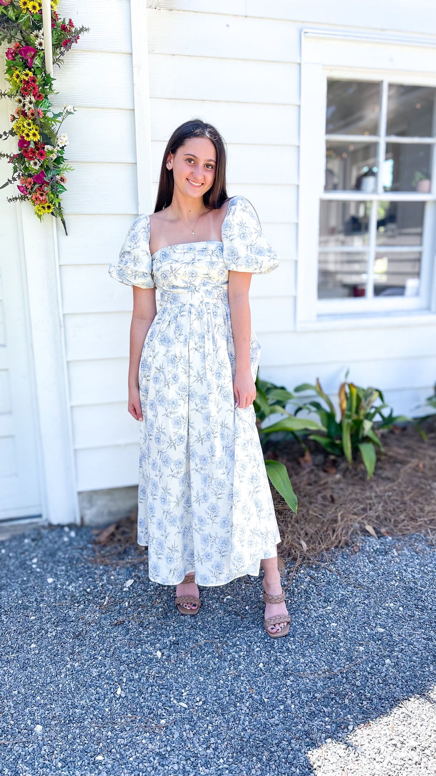 Maxi Azure Floral Off Shoulder Dress