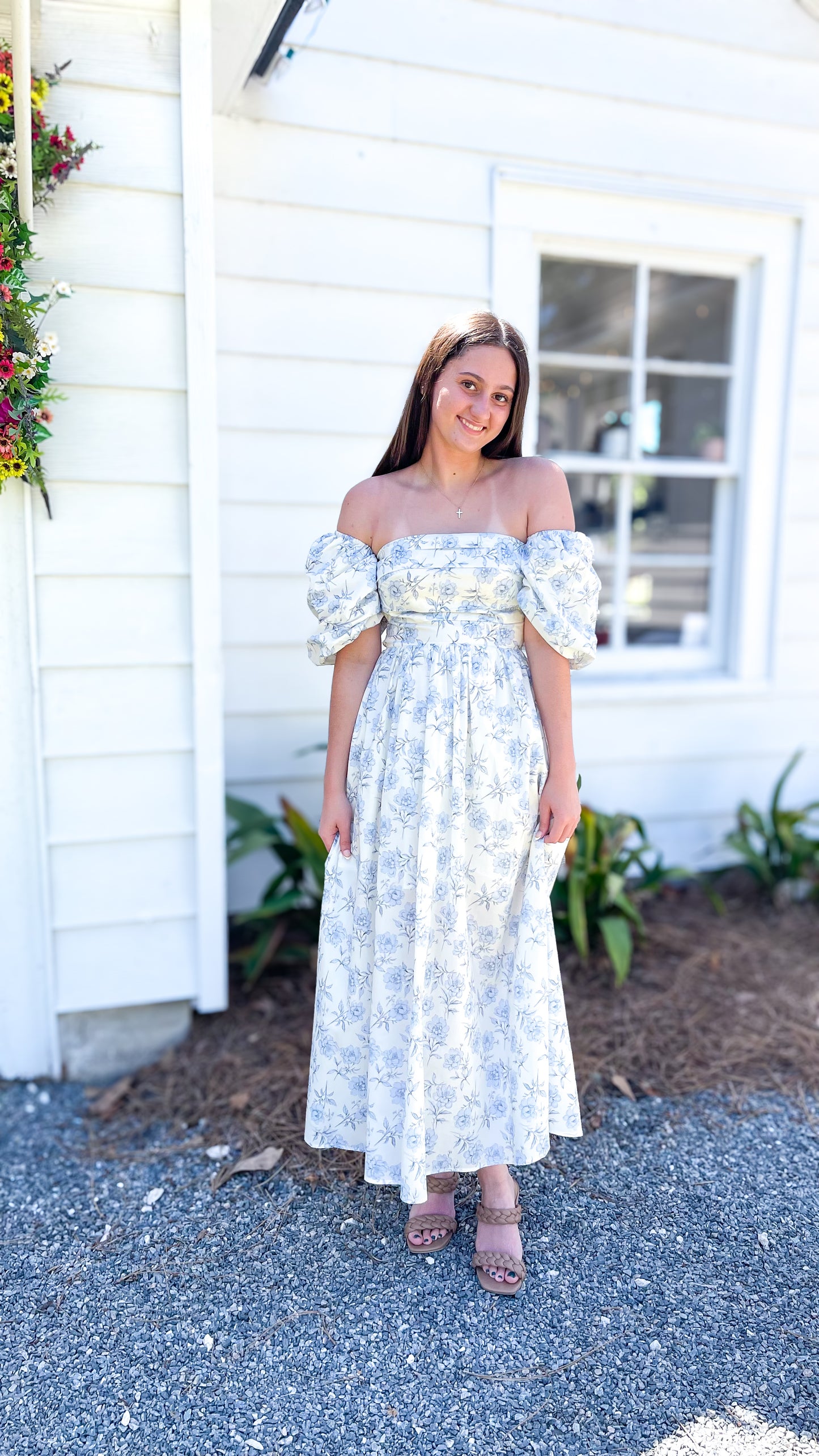 Maxi Azure Floral Off Shoulder Dress