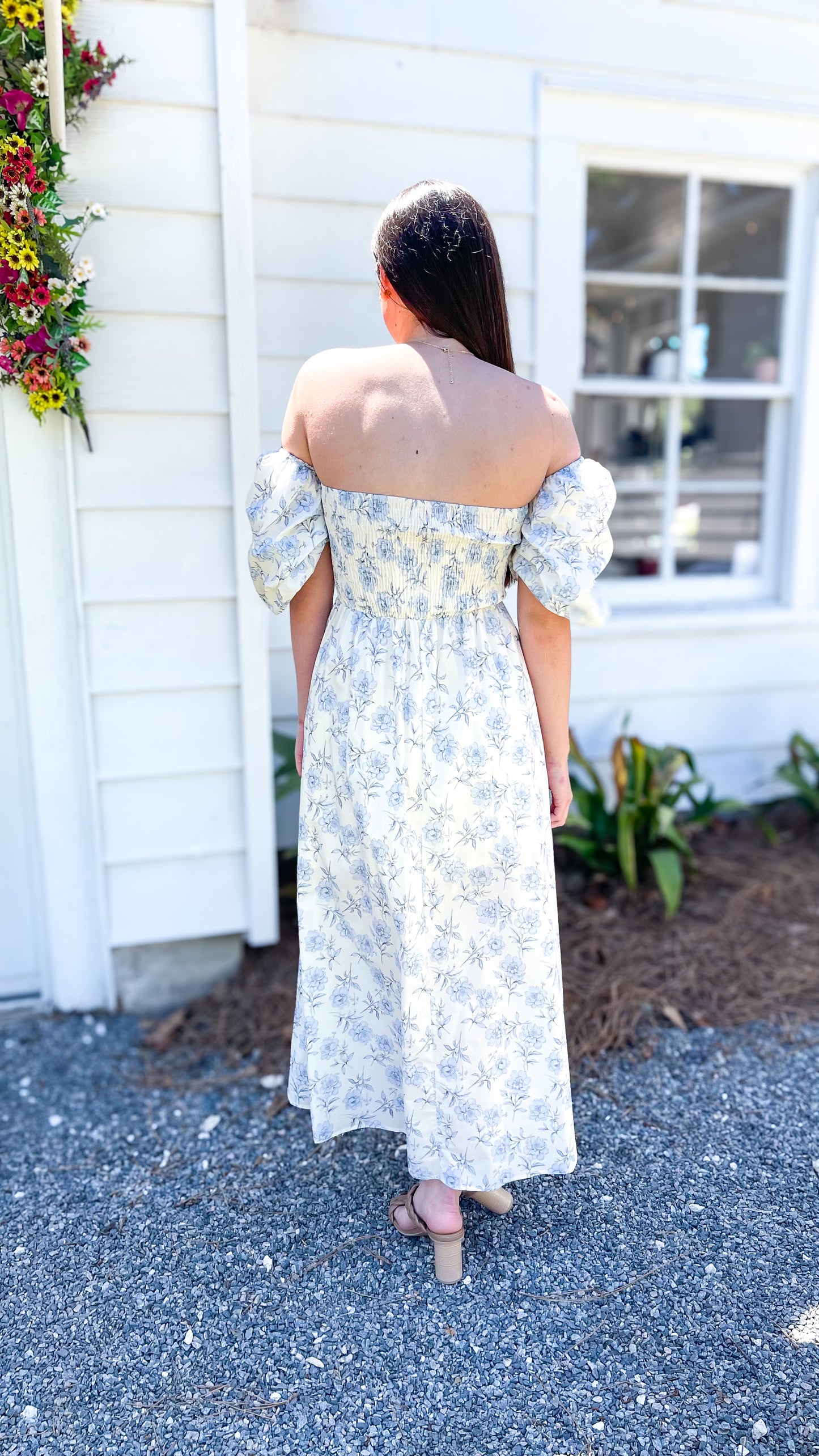 Maxi Azure Floral Off Shoulder Dress
