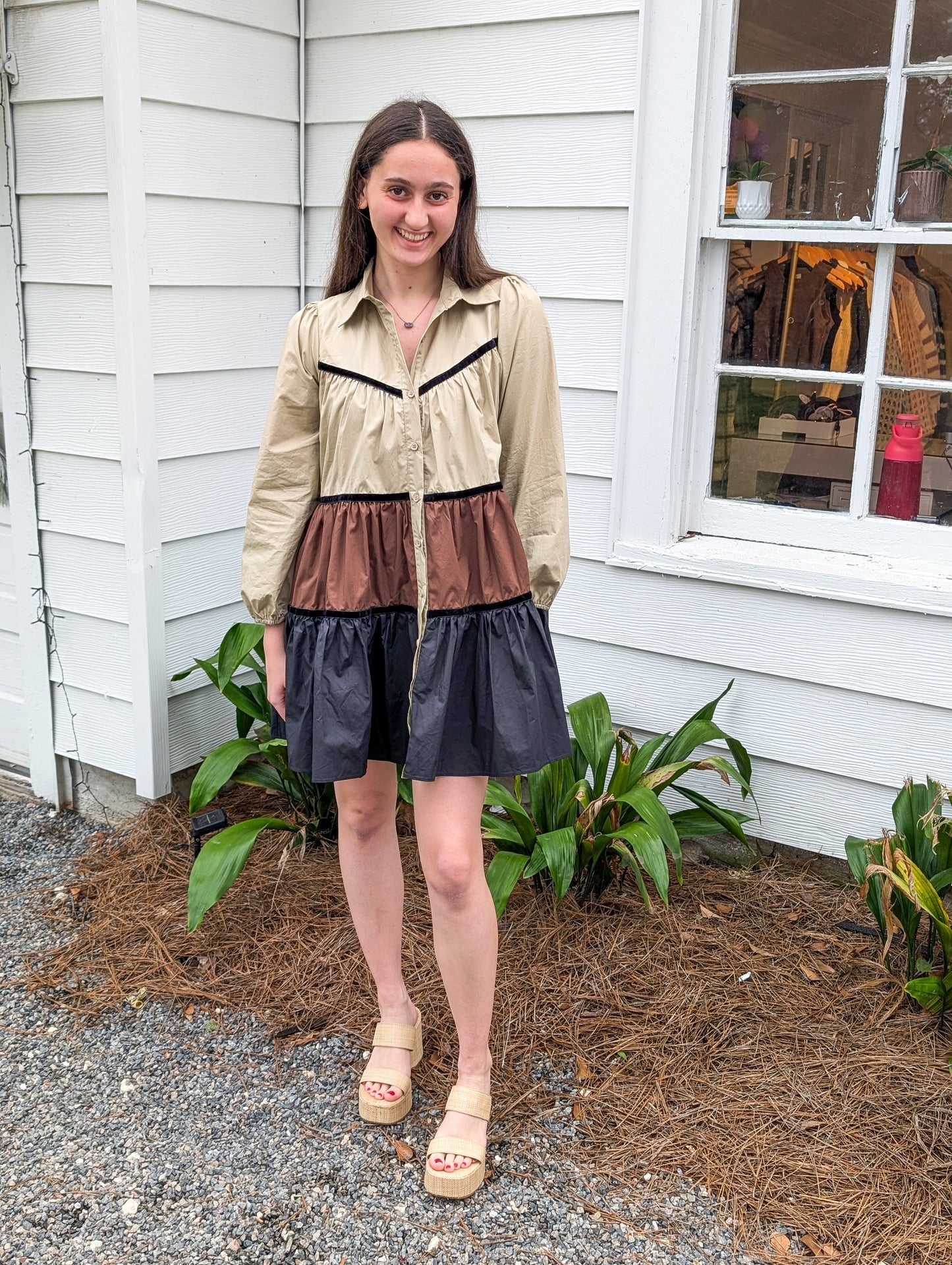 *Final Sale* Multi Neutral Color Button Up Shirt Dress
