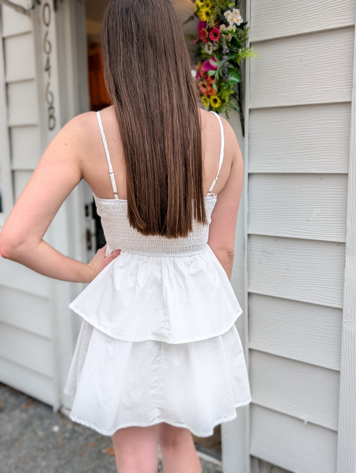 Fitted White Tiered Midi Dress