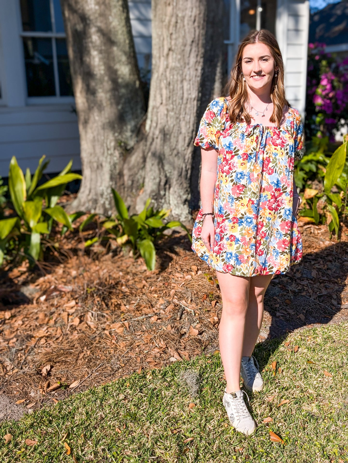 Multicolor Floral Bubble Midi Dress