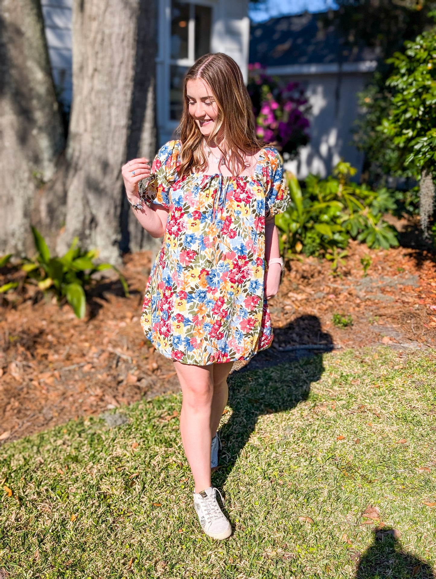 Multicolor Floral Bubble Midi Dress