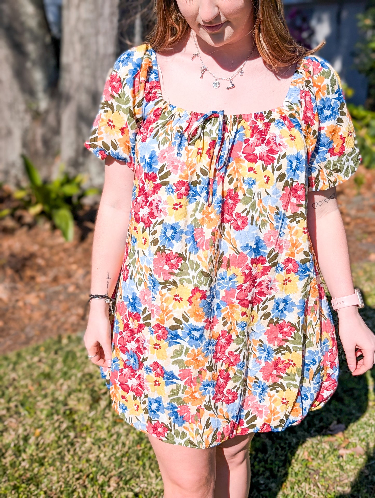 Multicolor Floral Bubble Midi Dress