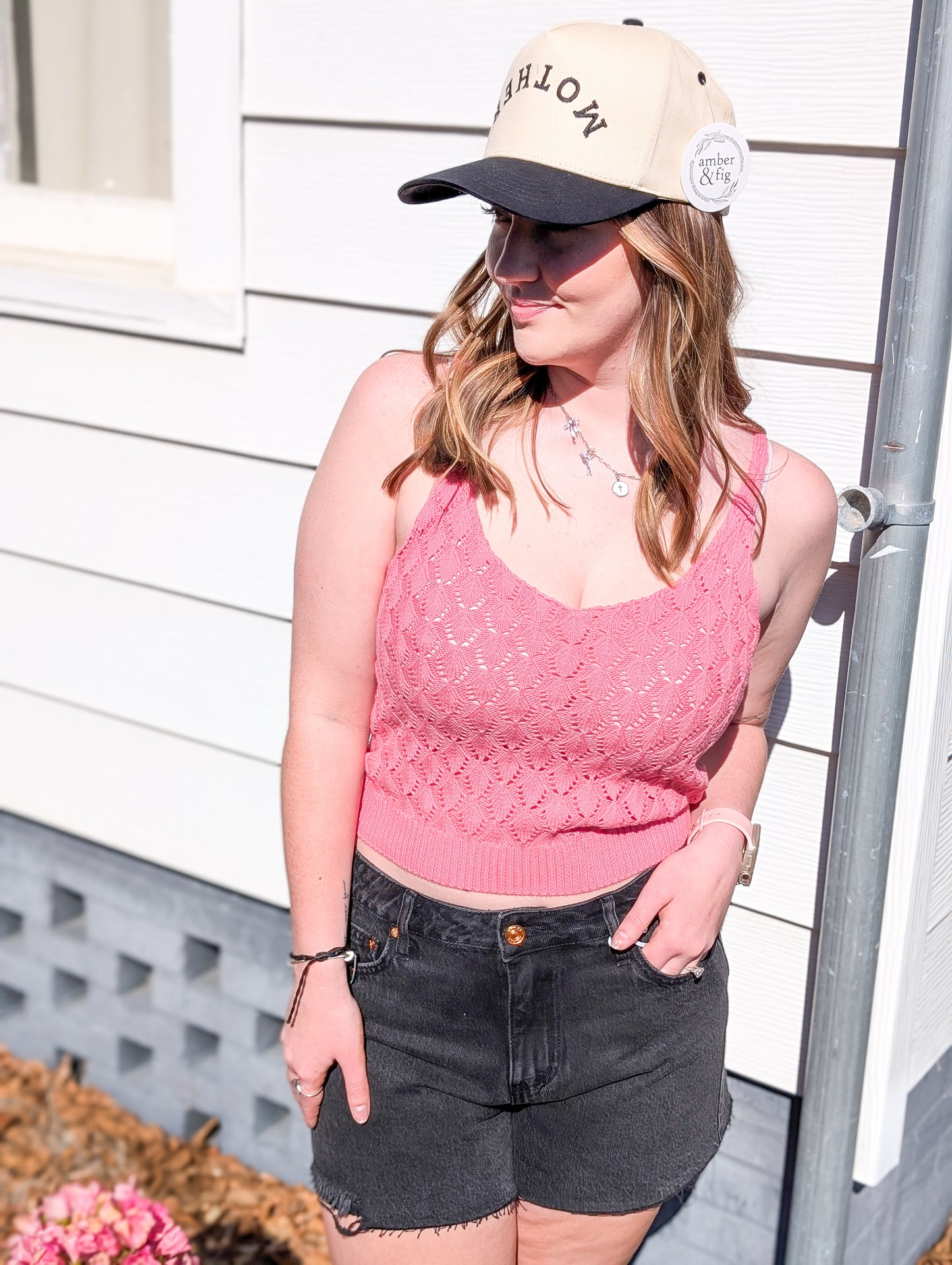 Pink Sweater Textured Tank