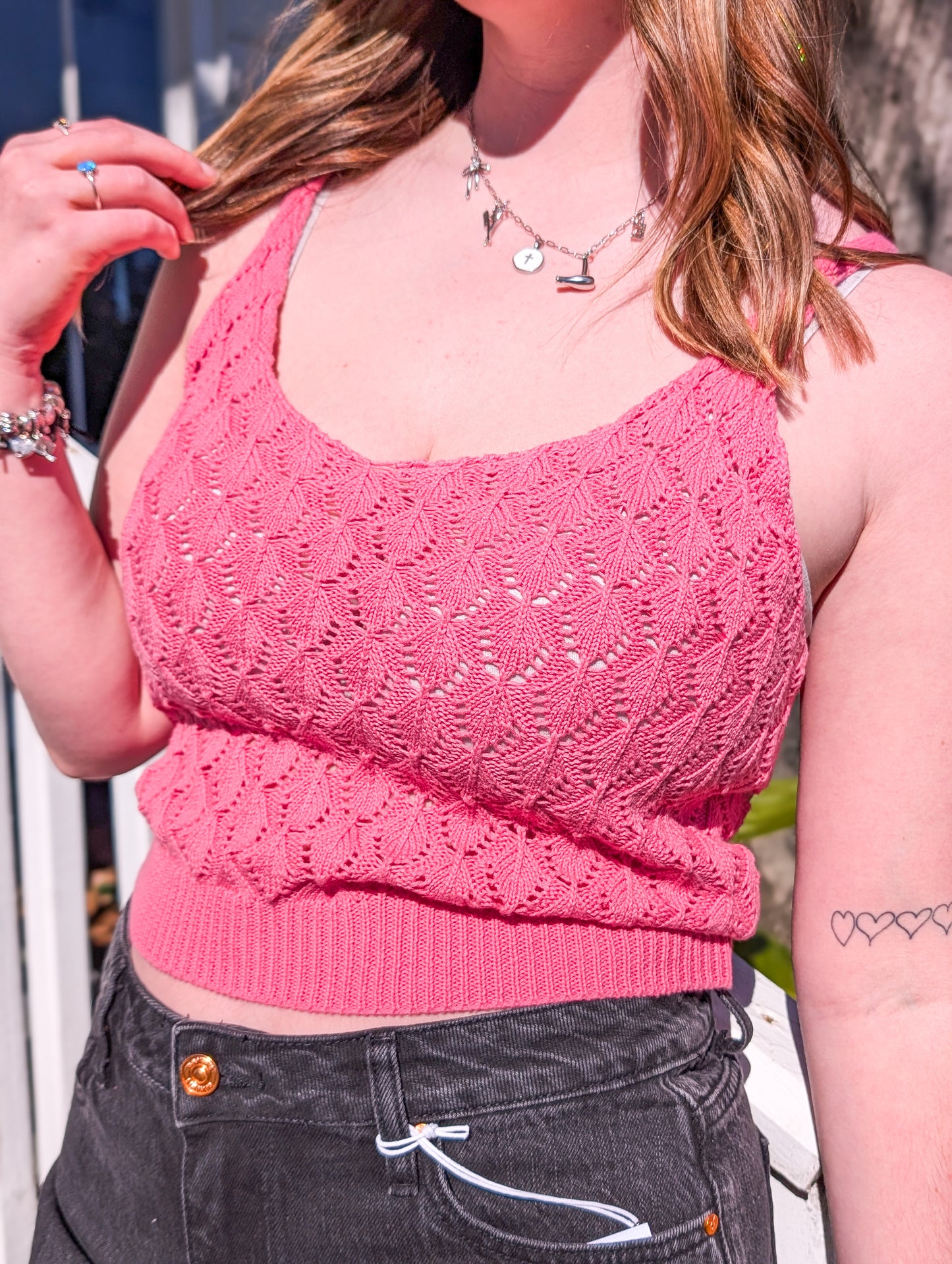 Pink Sweater Textured Tank