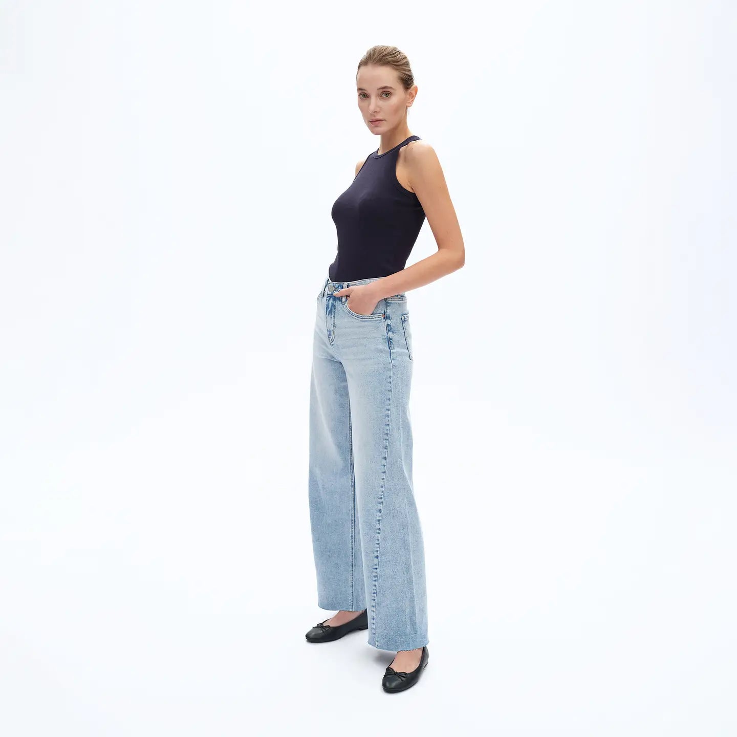 Beth Light Blue High Rise Wide Leg Jeans