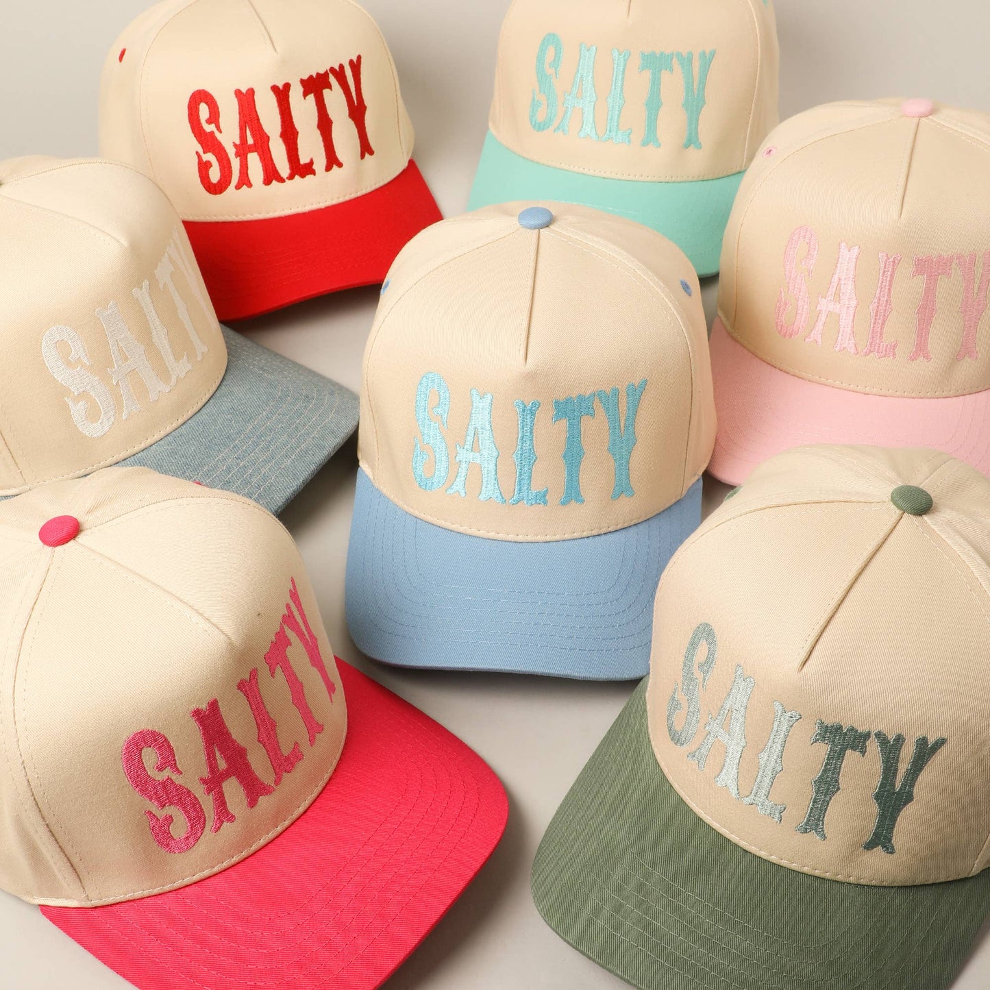 SALTY Lettering Embroidery Two-Tone Trucker Hat