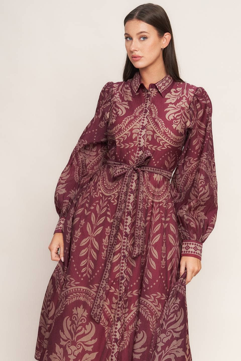 Burgundy Woven Midi Dress