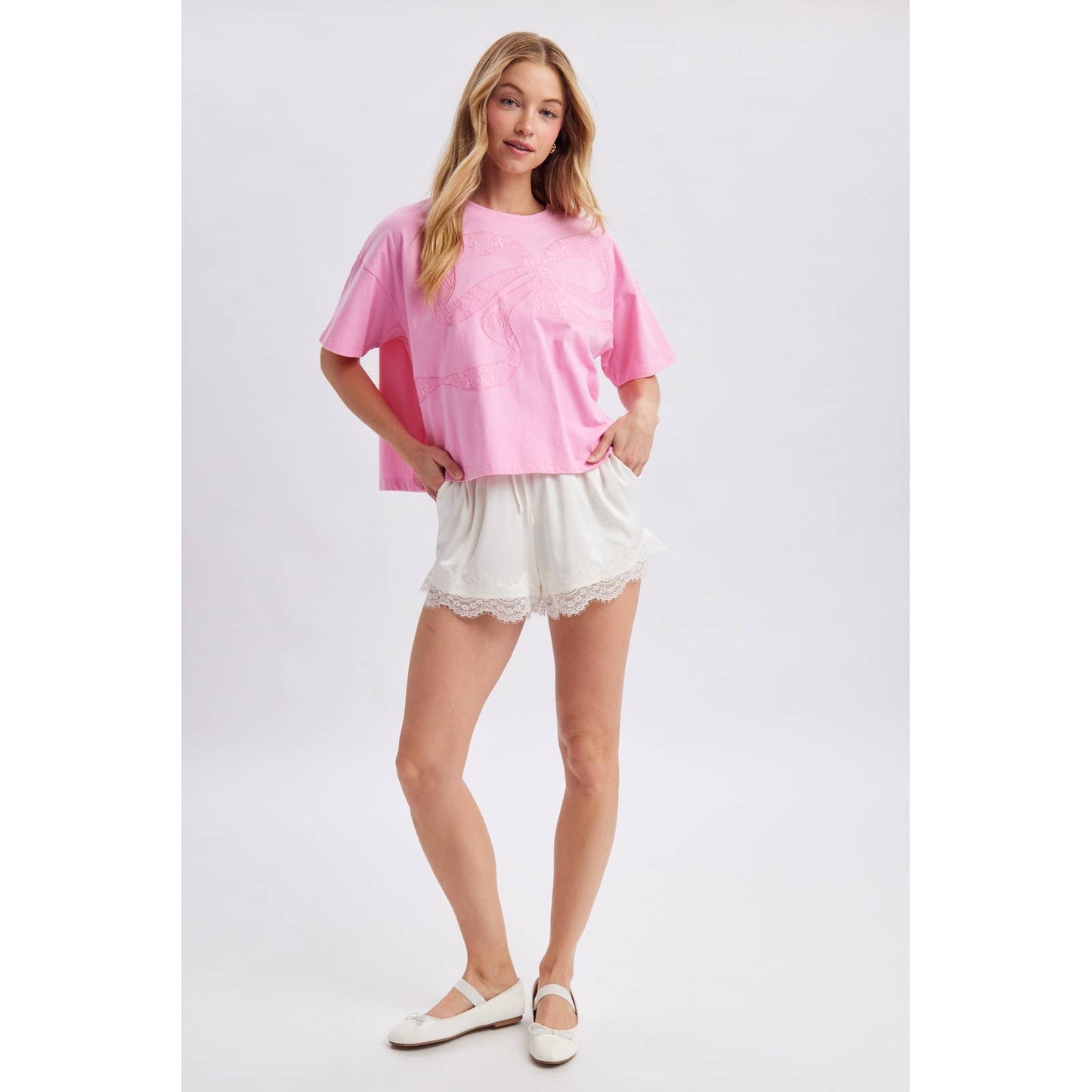 Scallop Lace Trim Satin Shorts