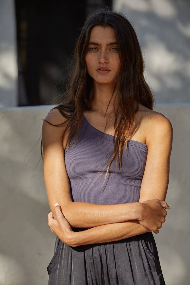 High Quality Seamless One Shoulder Ribbed Top