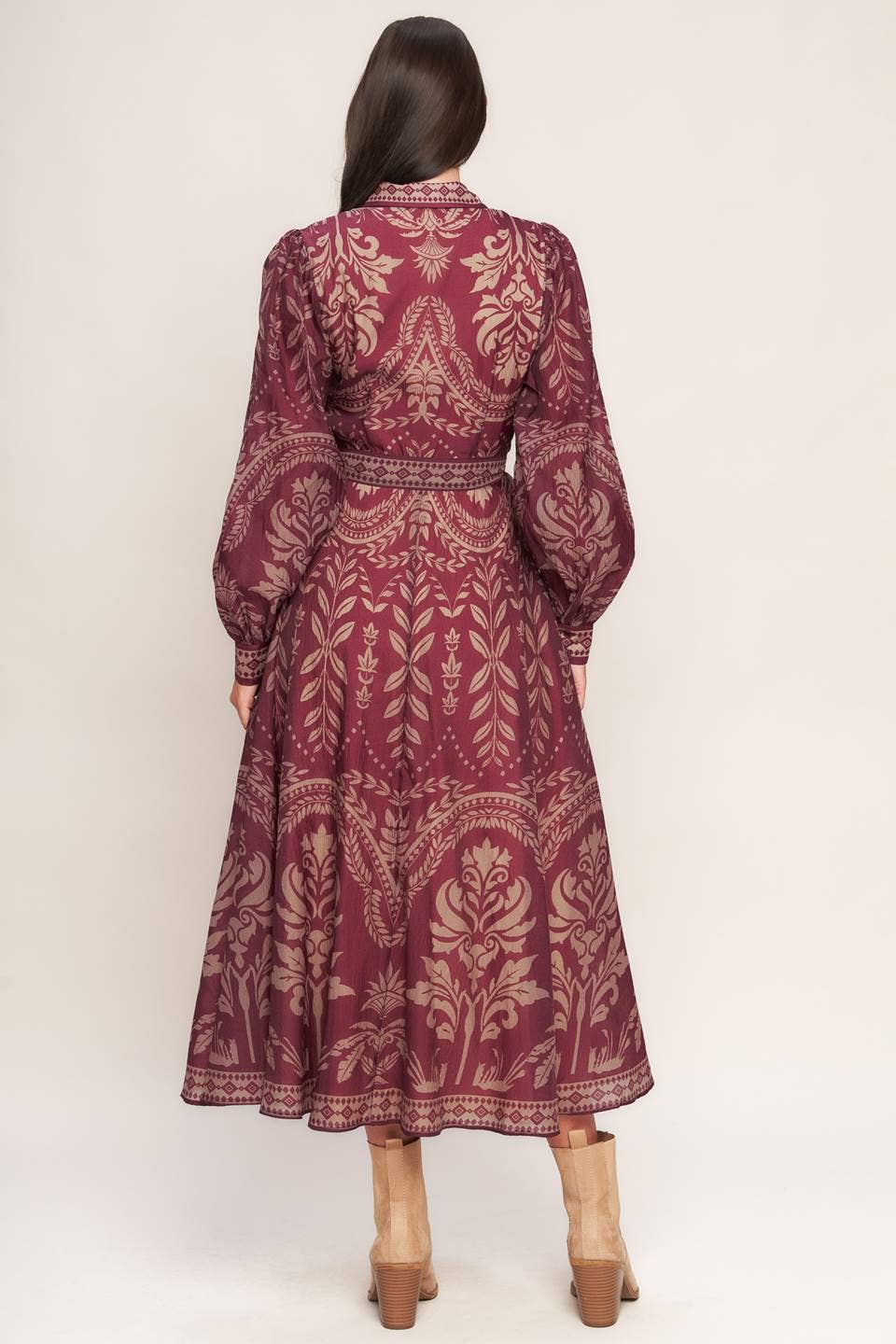 Burgundy Woven Midi Dress