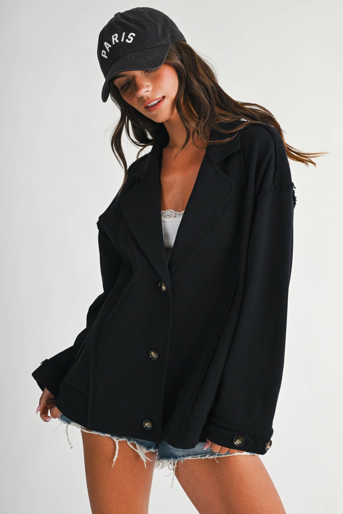 5198IK Oversized Raw Edge Knit Jacket