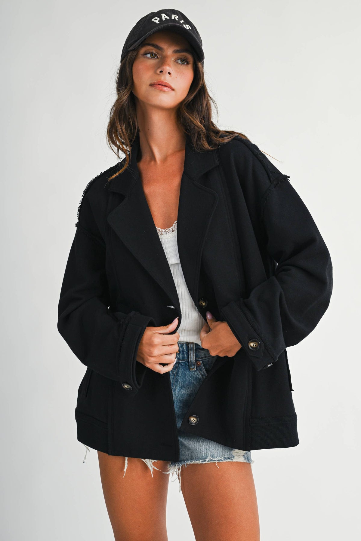 5198IK Oversized Raw Edge Knit Jacket