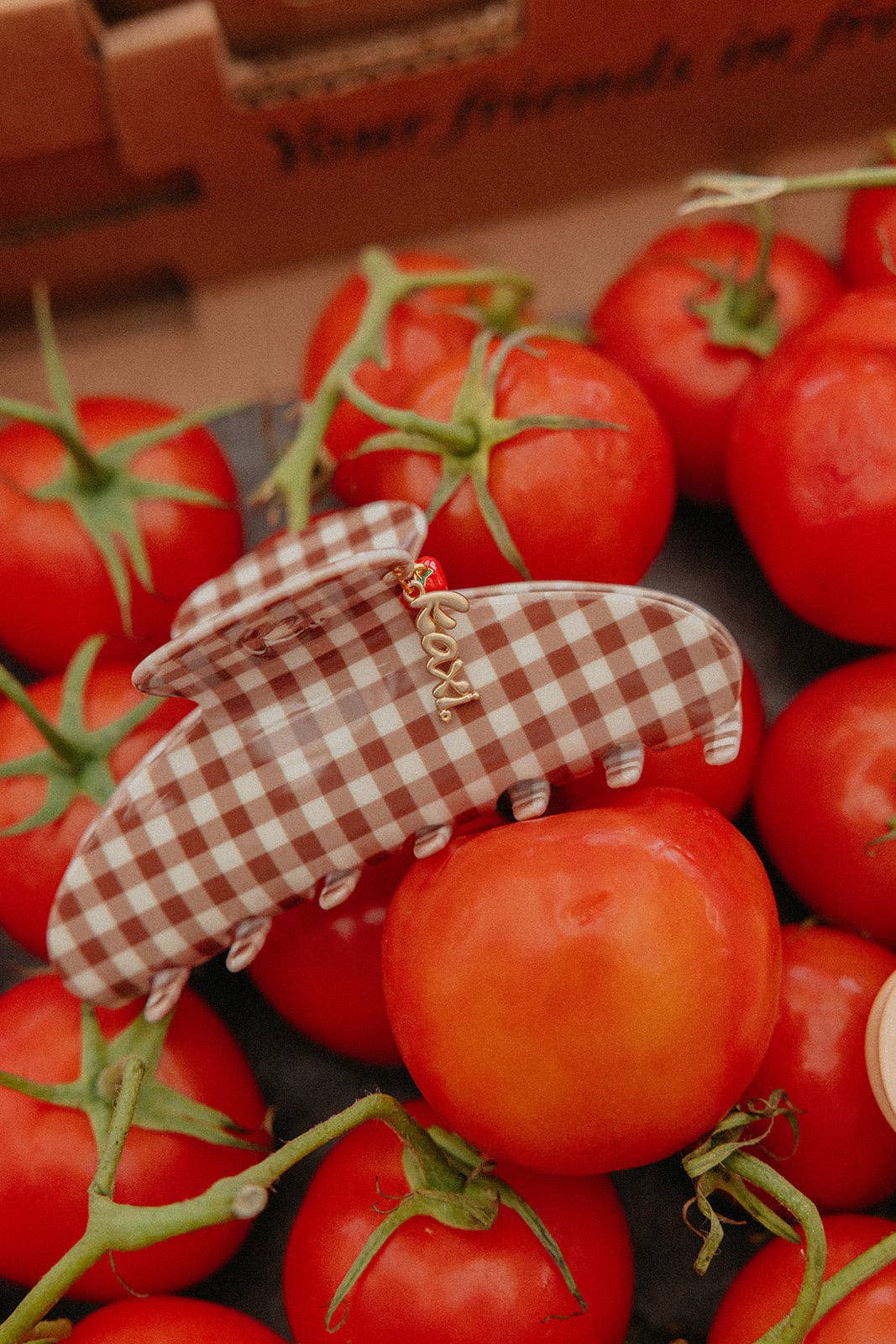 BROWN GINGHAM TOMATO CHARM CLAW - TWO SIZES