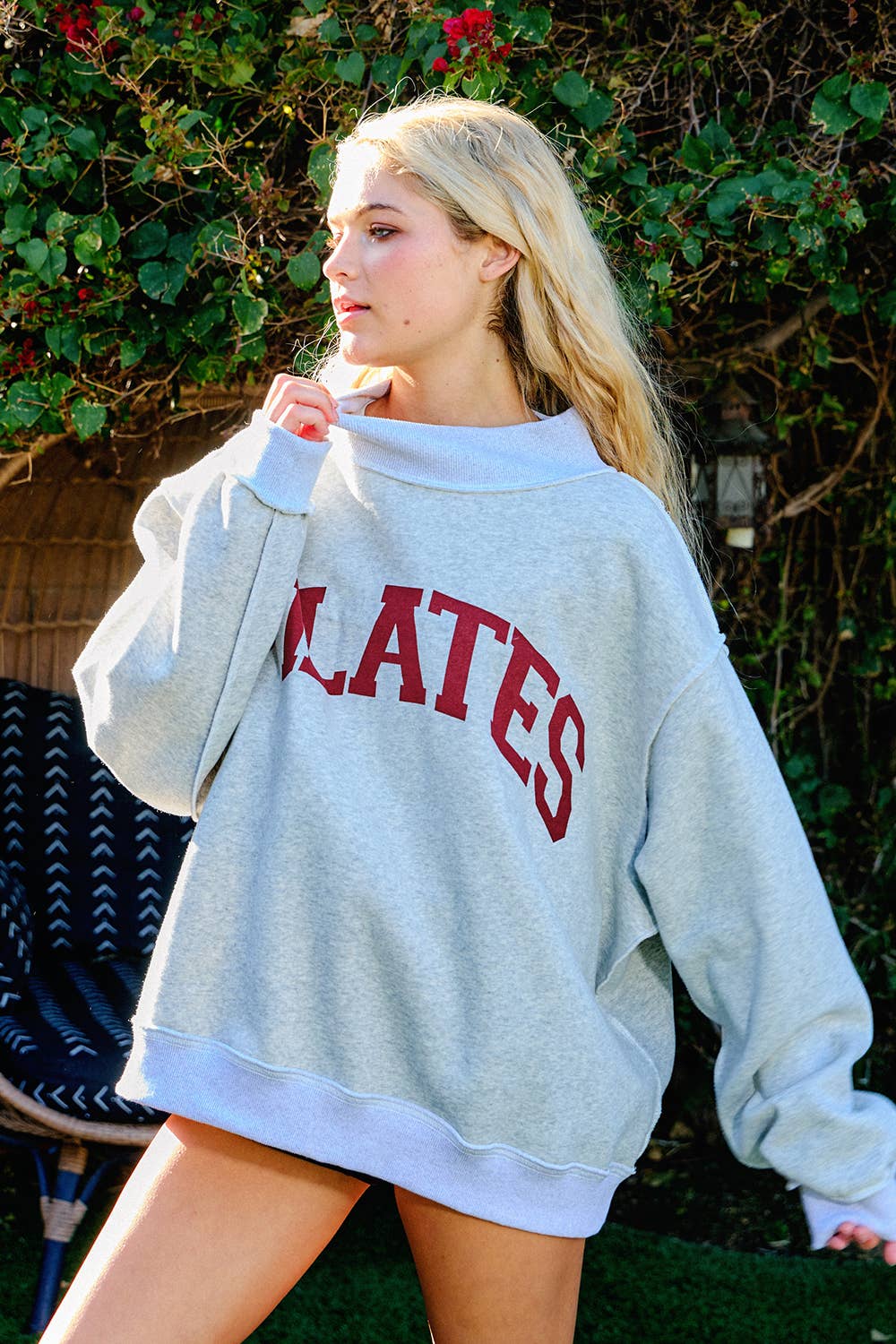 Pilates & Yoga Print Reversible Mockneck Sweatshirt