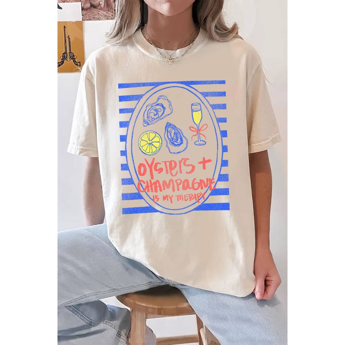 Oysters Champagne Washed Graphic Tee