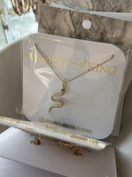 18K Gold Plated Pave Snake Charm Necklace