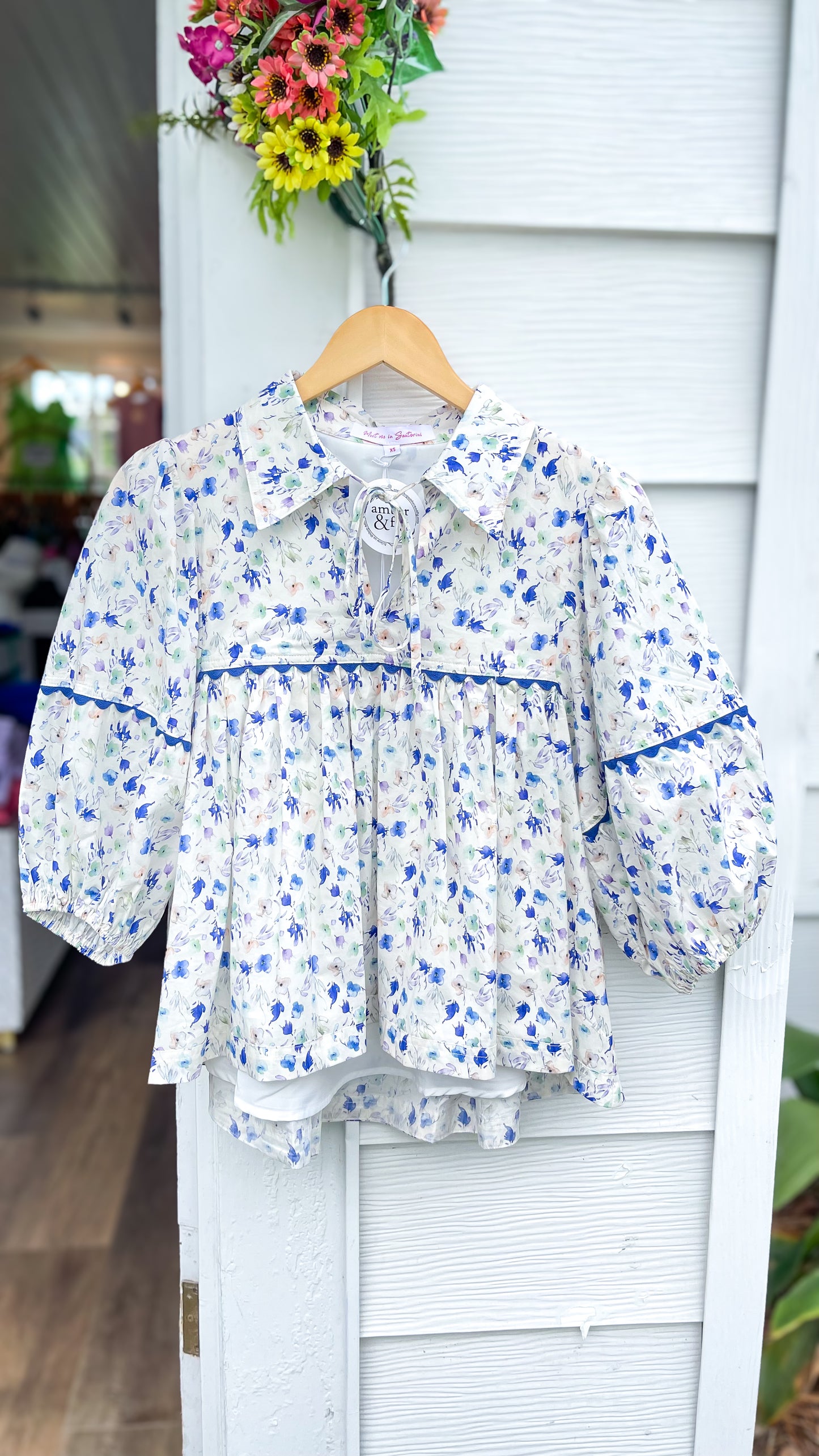 Aegean Bloom Long Sleeve Collar Top