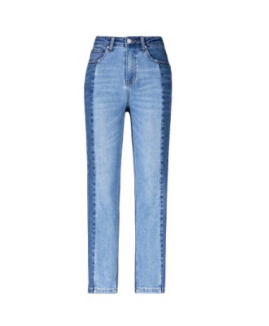 High Rise Straight 2 Toned Jeans