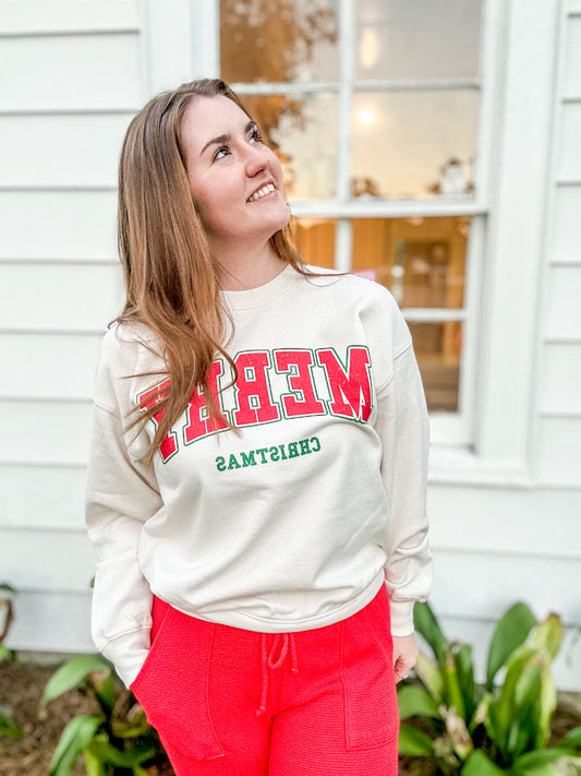 *Final Sale* Ivory W/ Red& Green “Merry Christmas” Festive Sweatshirt