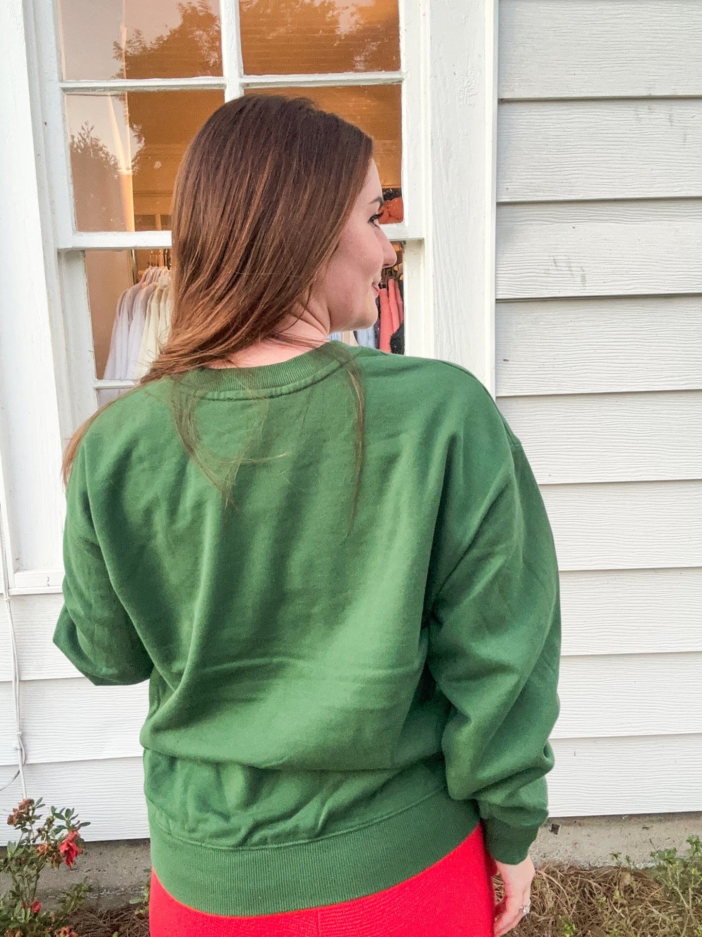 *Final Sale* Dark Green Sweatshirt with White Jolly Stencil Graphic