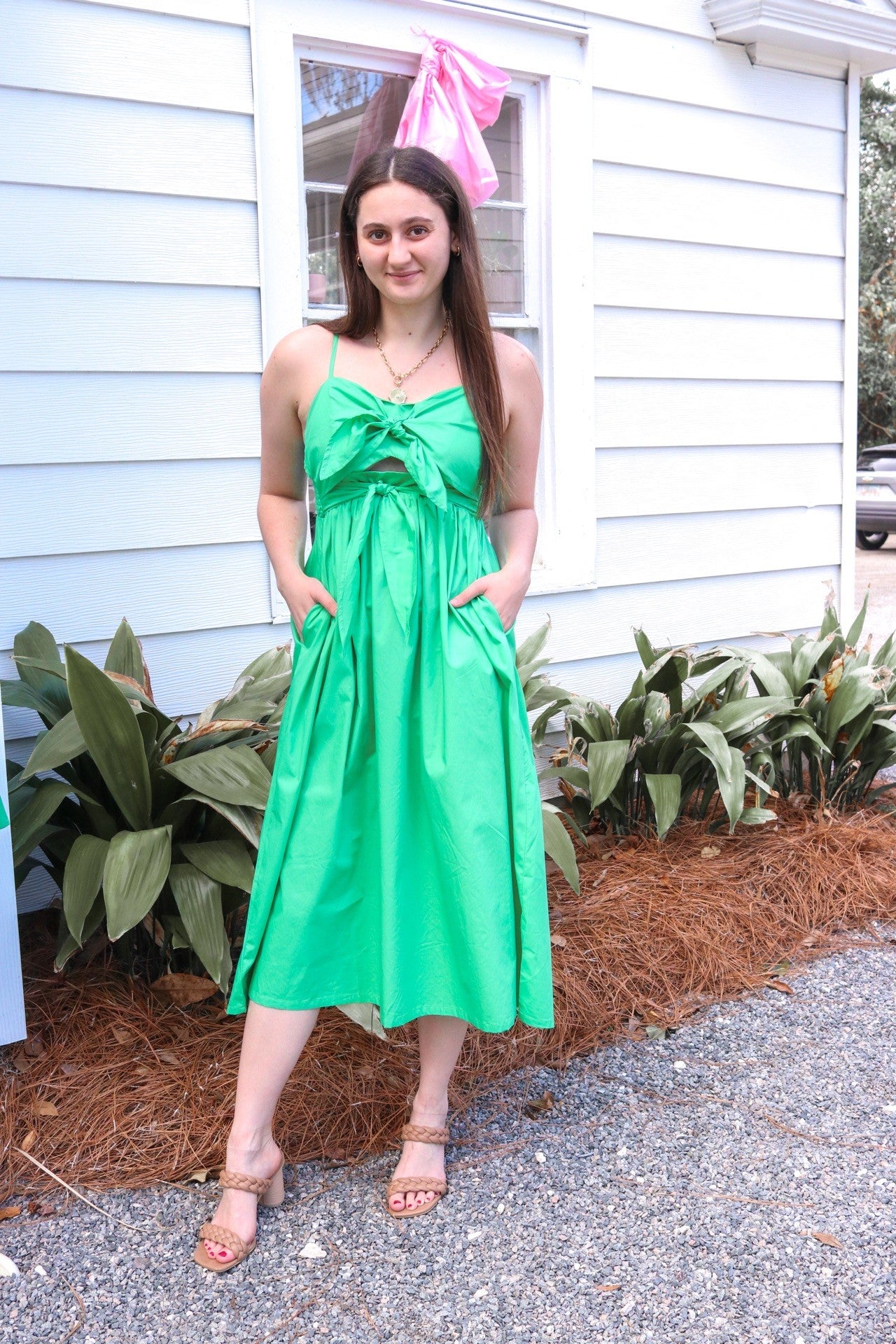 Poplin Green Spring Midi Dress