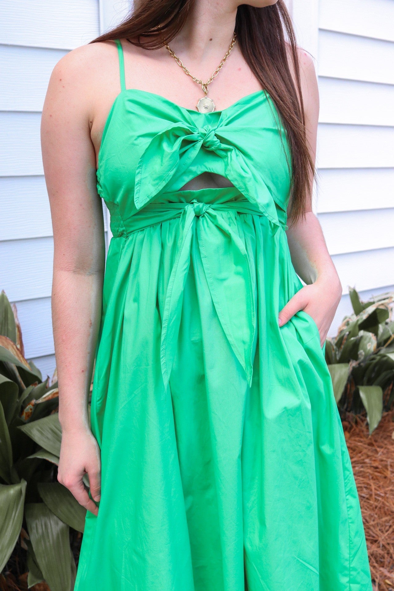 Poplin Green Spring Midi Dress