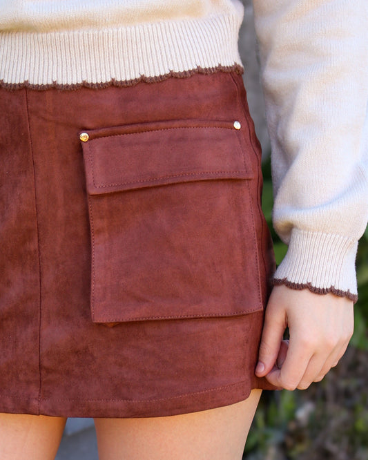Brown Faux Suede Skort