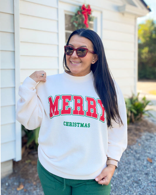 “Merry Christmas” Cloudy Knit Long Sleeve Top