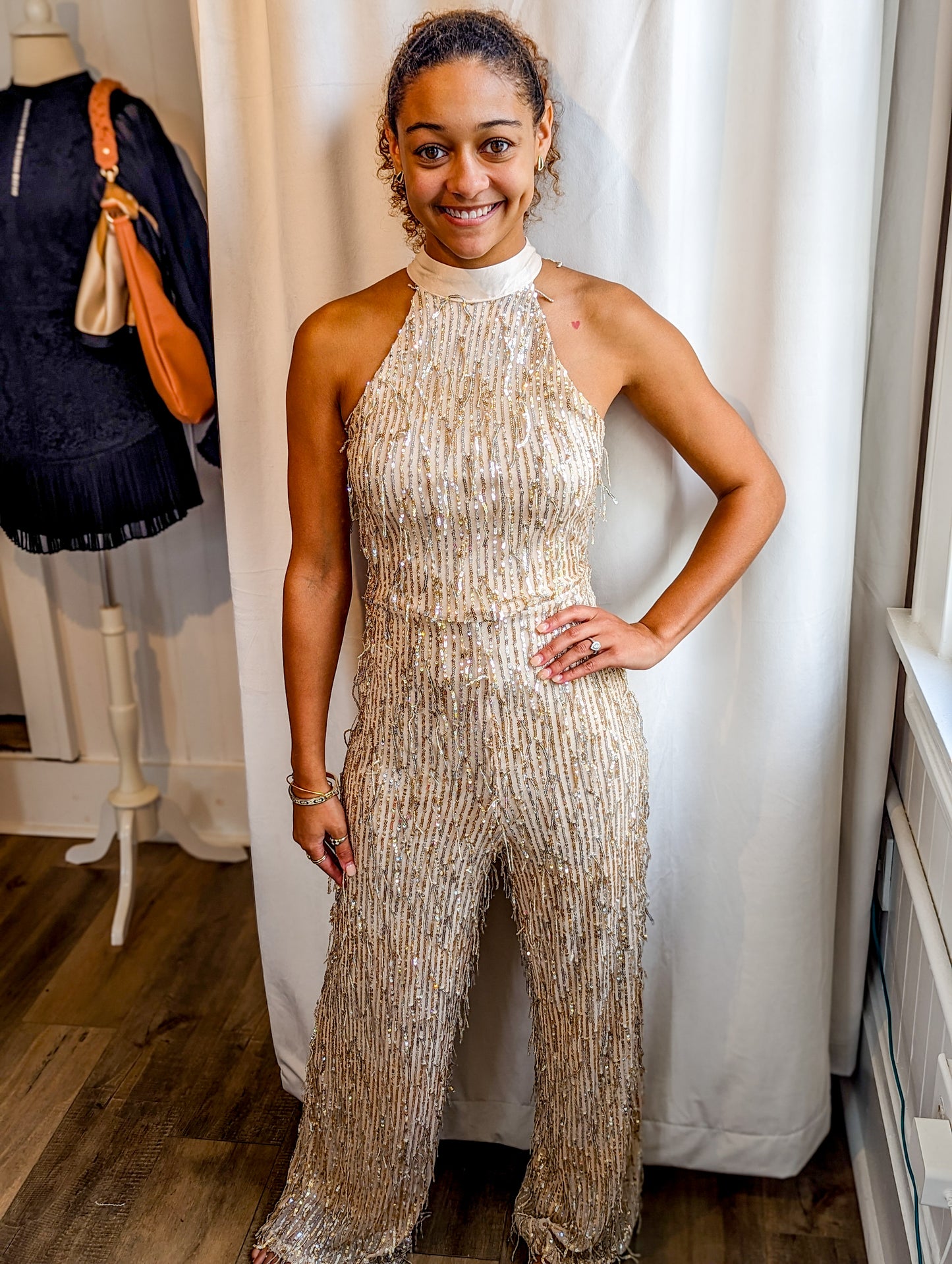 Gold Halter Neck Sequined Jumpsuit