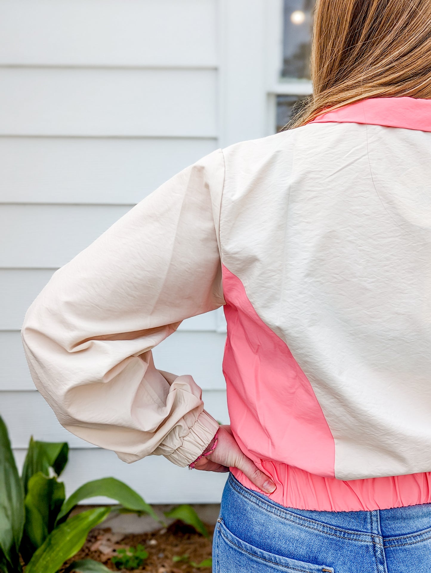 Neon  Pink Color Block and Cream Half Zip Windbreaker