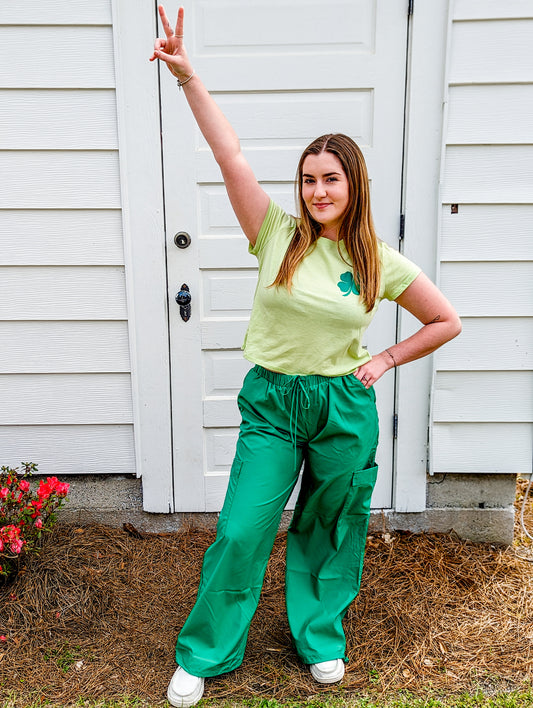 *FINAL SALE* Kelly Green Airy Cargo Nylon Drawstring Tie Waist