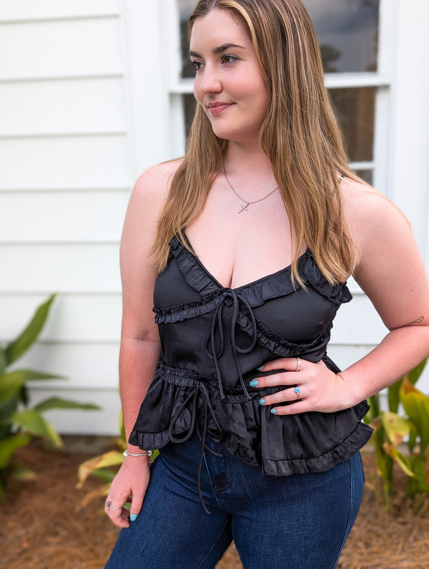 *FINAL SALE*Sweet Treat Black Ruffle Tank Top